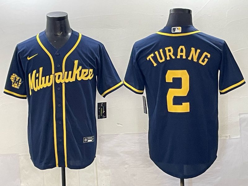 Men Milwaukee Brewers #2 Turang Drak Blue Nike MLB 2025 Jersey 01->milwaukee brewers->MLB Jersey